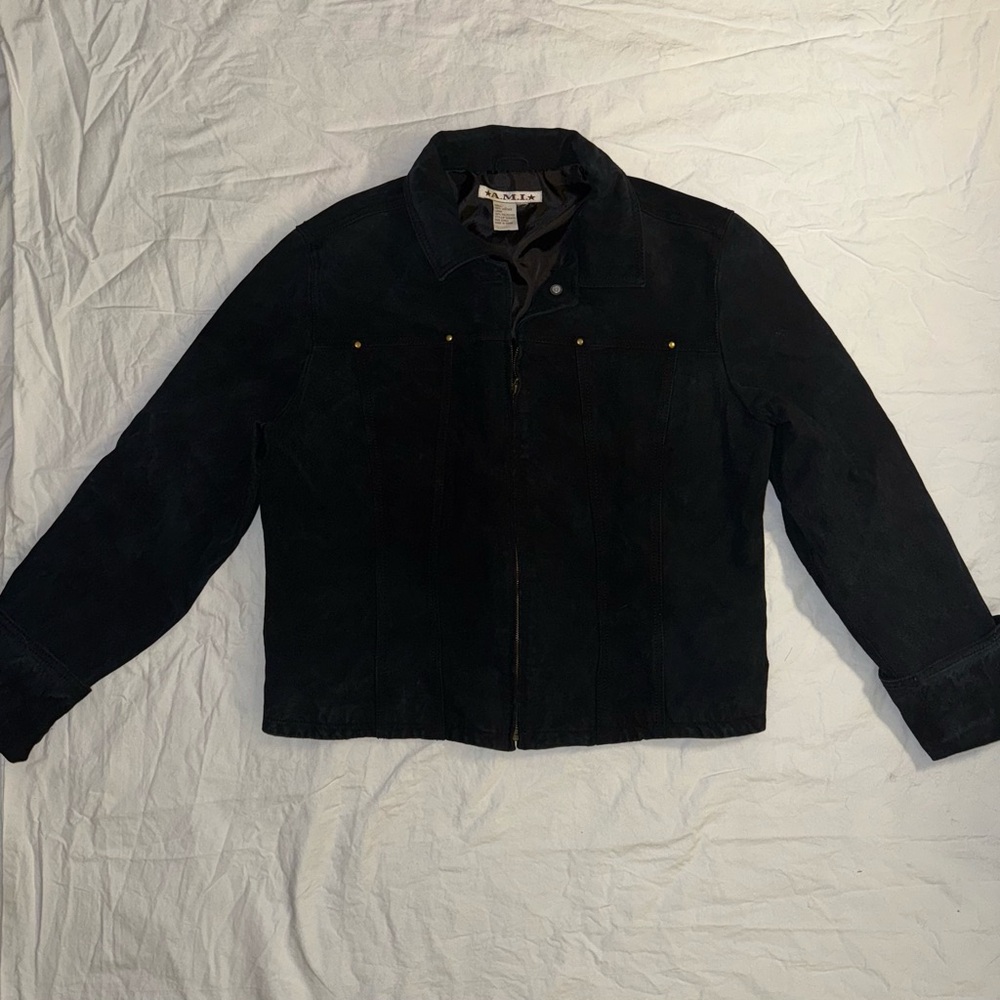 Women’s Black Suede Zip Up Jacket Size Large
